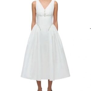 Self-portrait White Taffeta Diamante Midi Dress Size 2